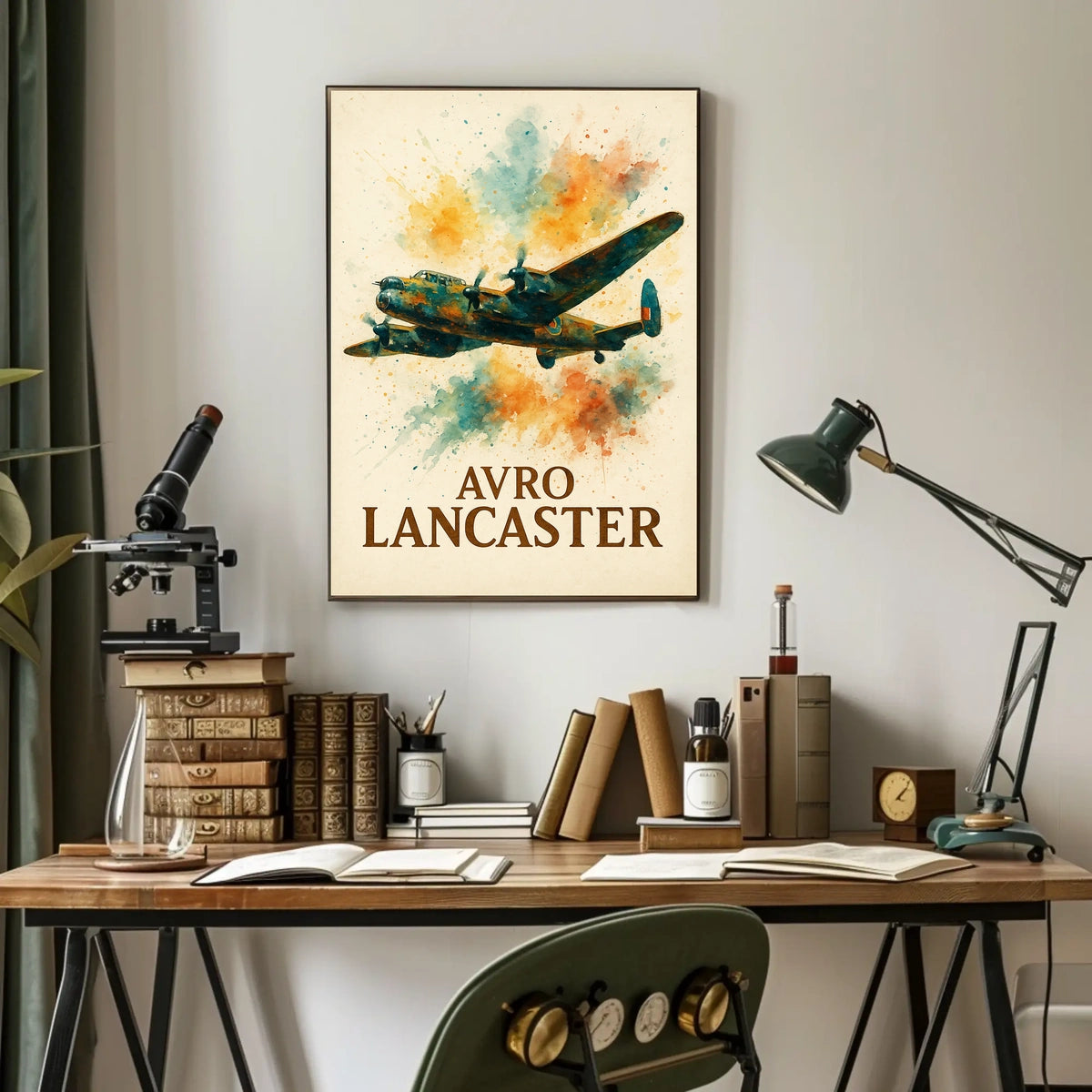 Avro Lancaster WWII Bomber Watercolor Art Poster