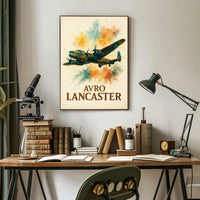 Avro Lancaster WWII Bomber Watercolor Art Poster