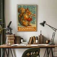 Geometric Squirrel with Candy Cane Poster