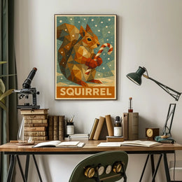 Geometric Squirrel with Candy Cane Poster