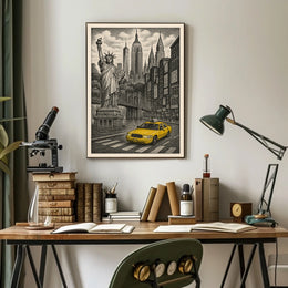 New York City Night Skyline Poster Vintage Wall Art
