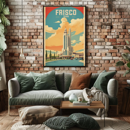 Frisco Texas Modern Tower Sunset Street Vintage Travel Poster