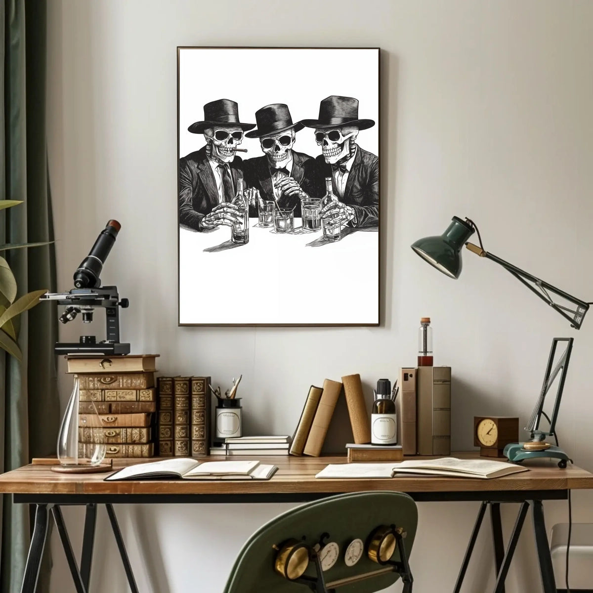 Skeletons in Suits Black-and-white Illustration Poster