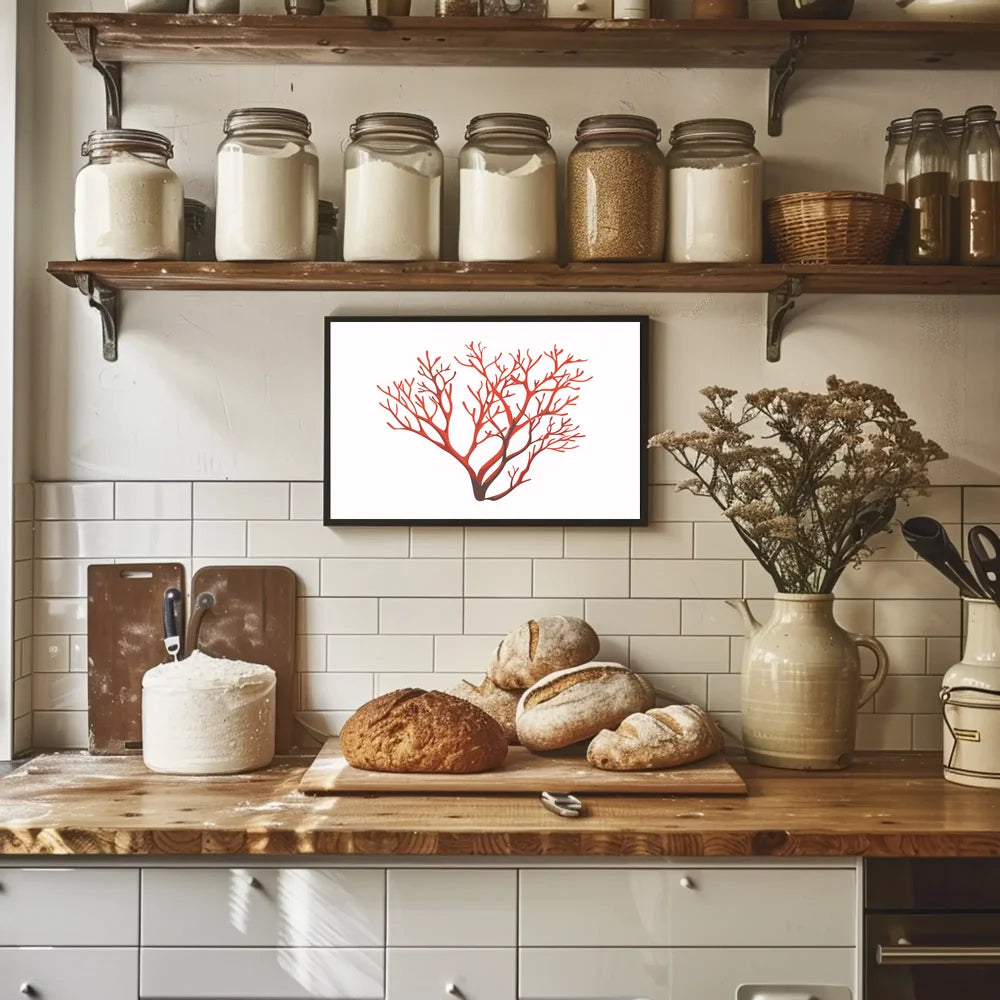 Red Coral Branch Minimalist Art Poster Print