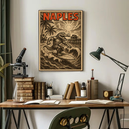 Coastal Surfing Alligator In Naples Poster Wall Art
