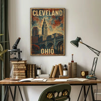 Cleveland Ohio Vintage Cityscape Souvenir Poster