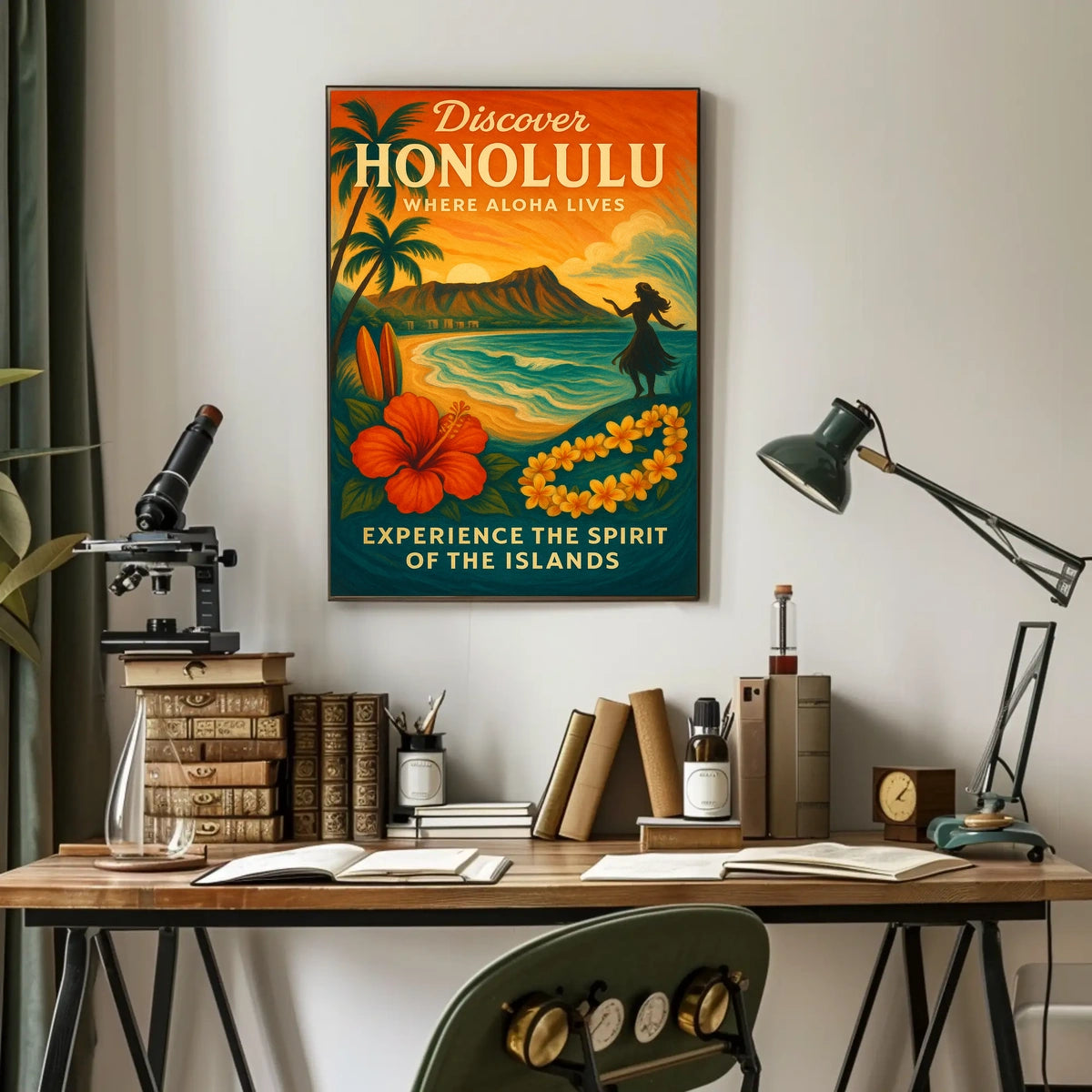Honolulu Sunset Vintage Travel Poster Art