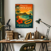 Honolulu Sunset Vintage Travel Poster Art
