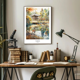 Nara Landscape with Deer in Autumn Travel Poster PosterGoat
