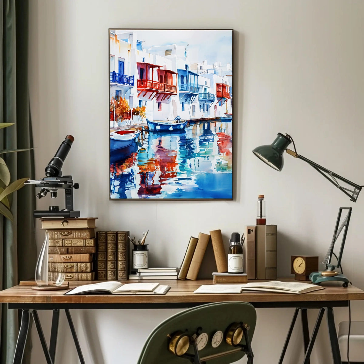 Greece Mykonos Colorful Waterfront Poster