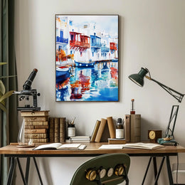 Greece Mykonos Colorful Waterfront Poster
