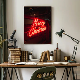 Merry Christmas Neon Glow Poster
