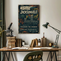 Welcome to Jacksonville Urban Cityscape Poster PosterGoat