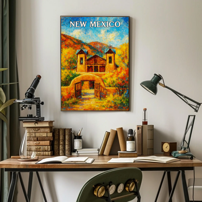 New Mexico Historic Adobe Church Autumn Colors Travel Poster