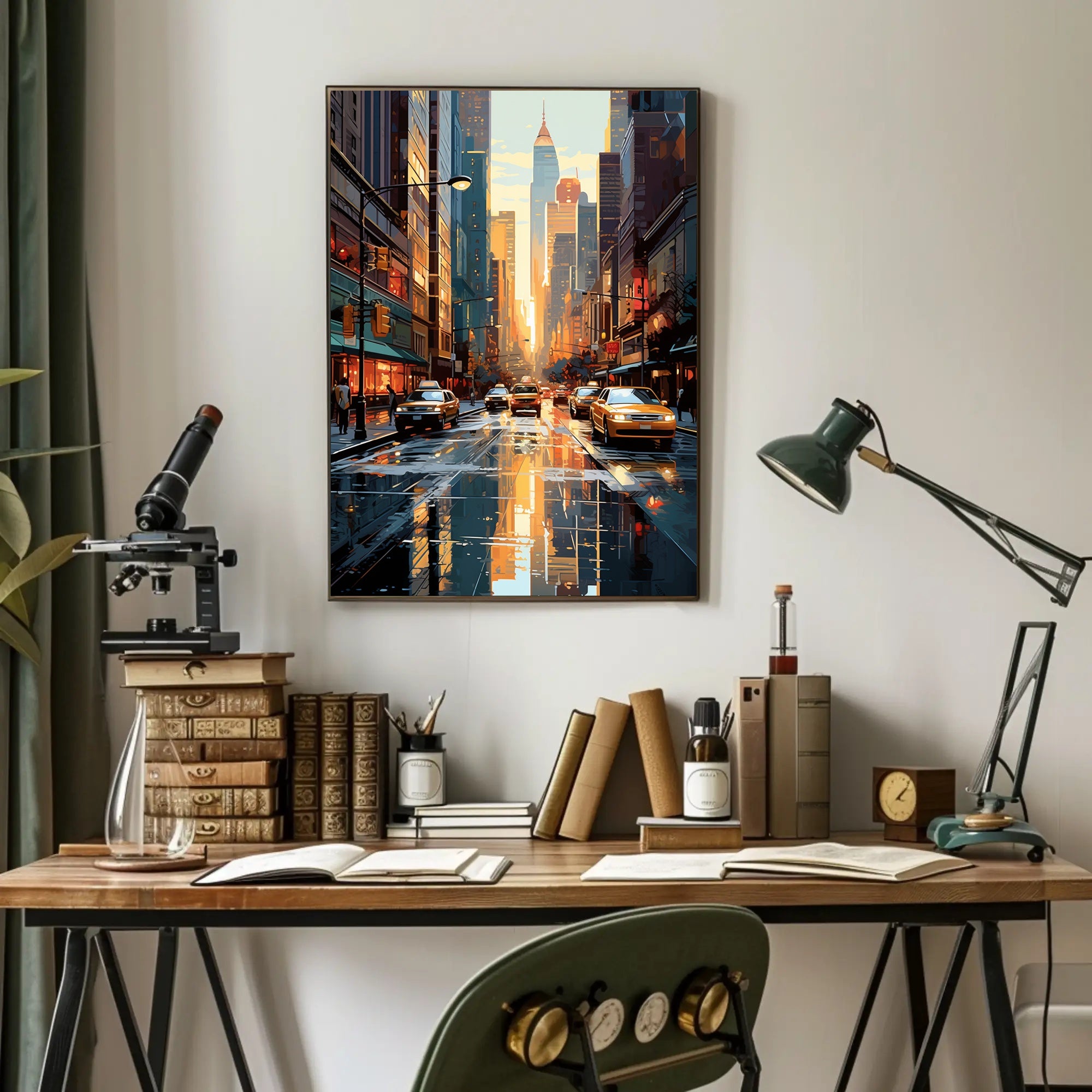 Stylized Urban Cityscape at Sundown Artistic Poster