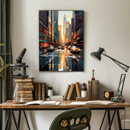Stylized Urban Cityscape at Sundown Artistic Poster