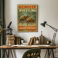 Reindeer Wrestling Retro Print: Vintage Sports Poster