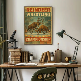 Reindeer Wrestling Retro Print: Vintage Sports Poster