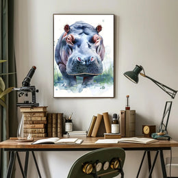 Hippo Watercolor Portrait Poster Wall Art Print