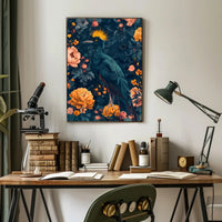 Vibrant Blue Bird with Floral Lush Animal Poster