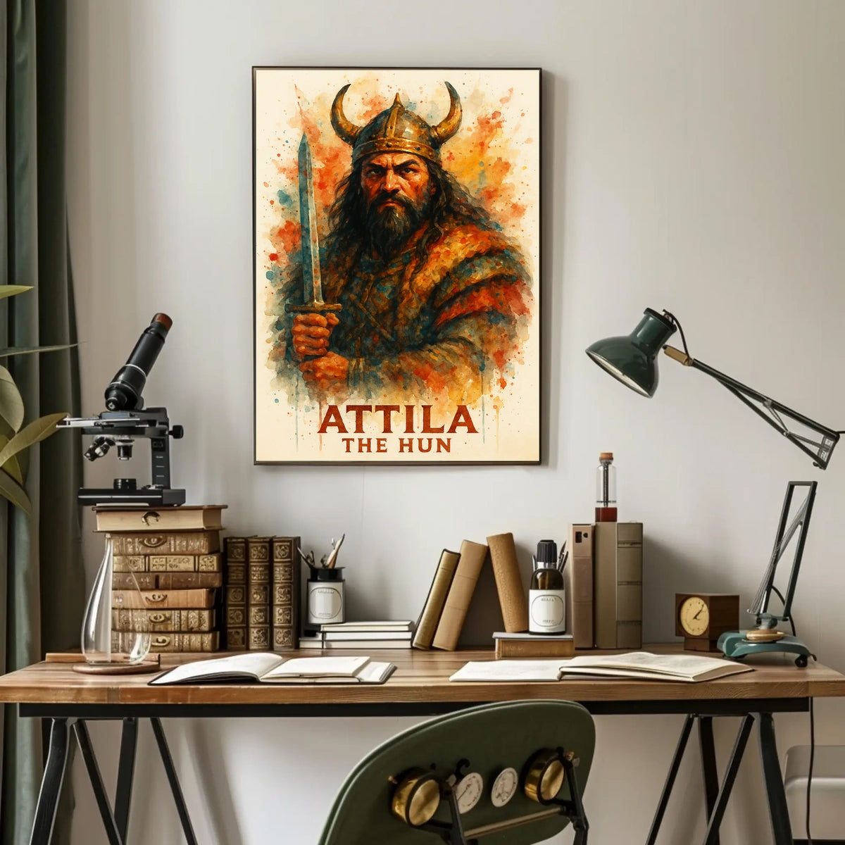 Attila the Hun Watercolor Warrior Art Poster