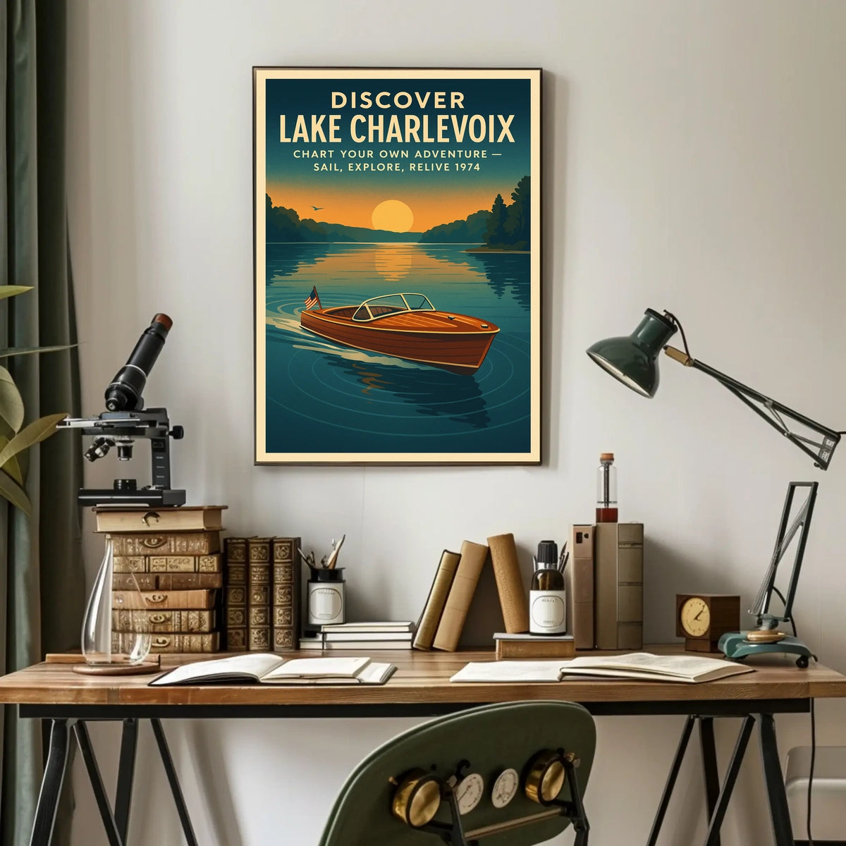 Lake Charlevoix Retro Adventure Exploration Travel Poster