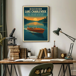 Lake Charlevoix Retro Adventure Exploration Travel Poster