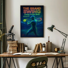 The Grand Swing Neon Tennis Event Poster Retro Wall Art
