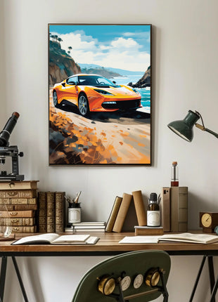 Modern Sports Car Adventure Coastal Road Travel Poster
