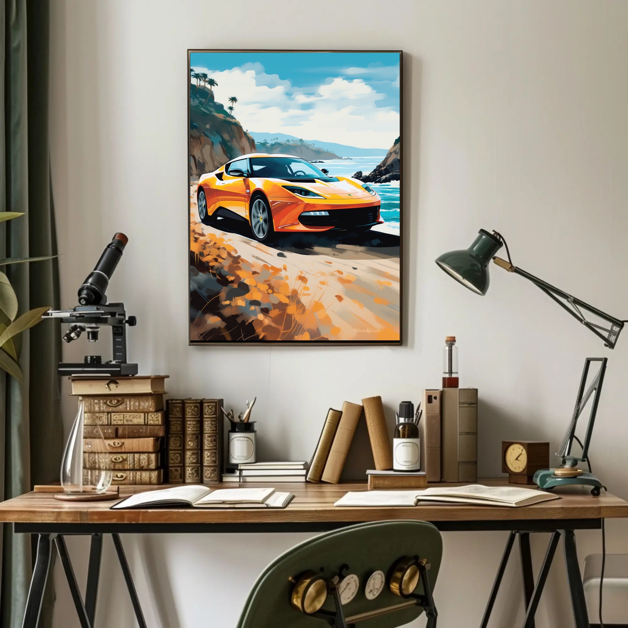 Modern Sports Car Adventure Coastal Road Travel Poster