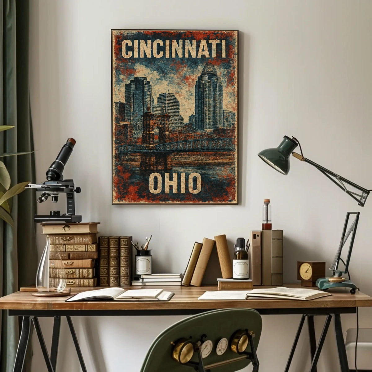 Cincinnati Skyline Vintage Urban Art Poster