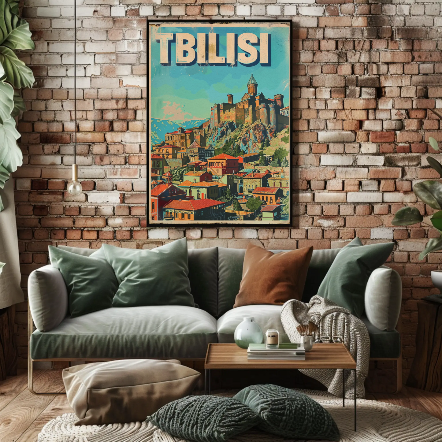 Tbilisi Georgia Fortress Hill Village Vintage Travel Poster