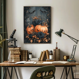 Halloween Pumpkin Bats: Abstract, Artistic, or Pop Culture Poster