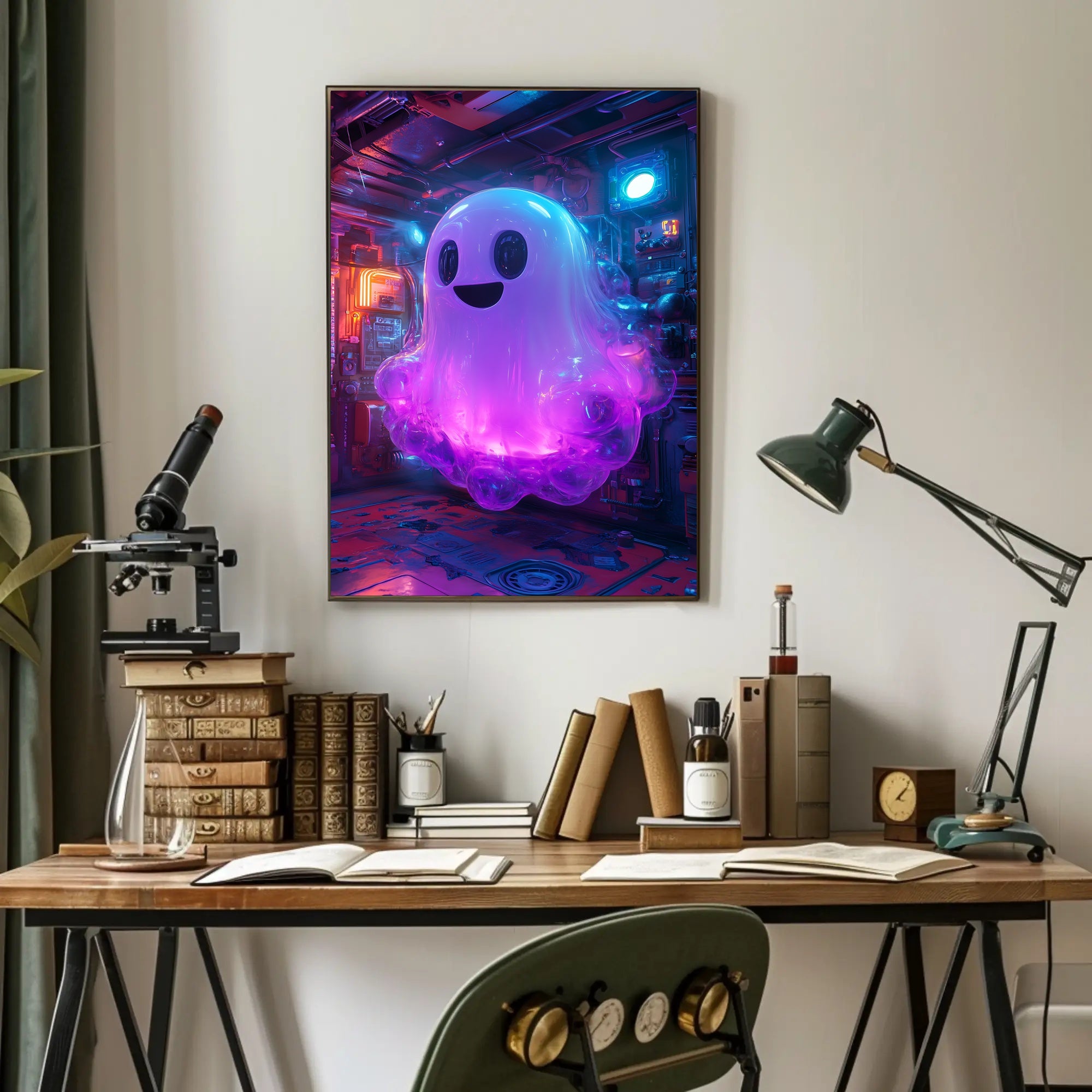 Neon Ghost in Futuristic Sci-Fi Poster