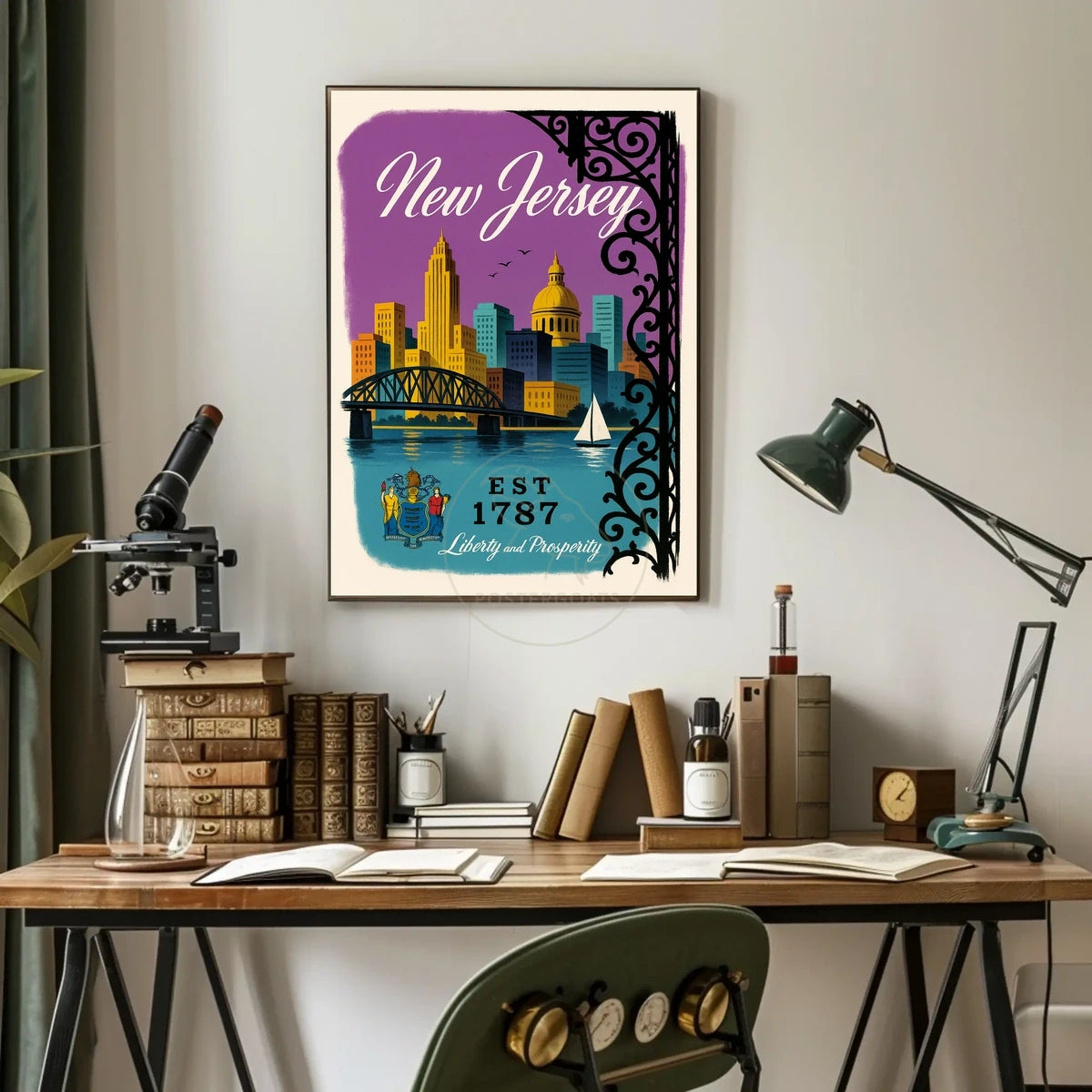 New Jersey Cityscape with Sailboat Urban or Cityscape Poster