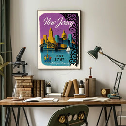 New Jersey Cityscape with Sailboat Urban or Cityscape Poster