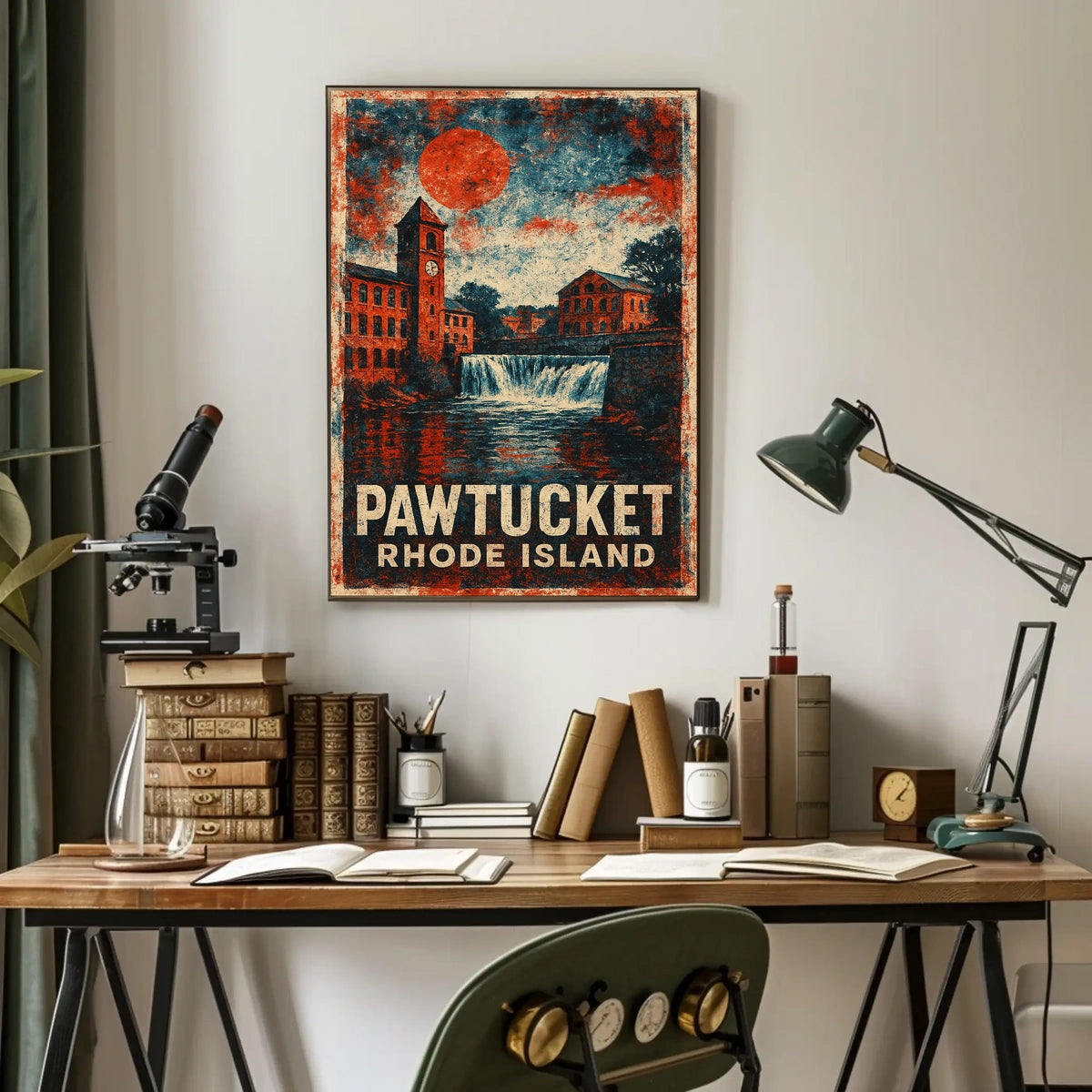 Pawtucket Mill Scene Heritage Retro Lithograph Poster
