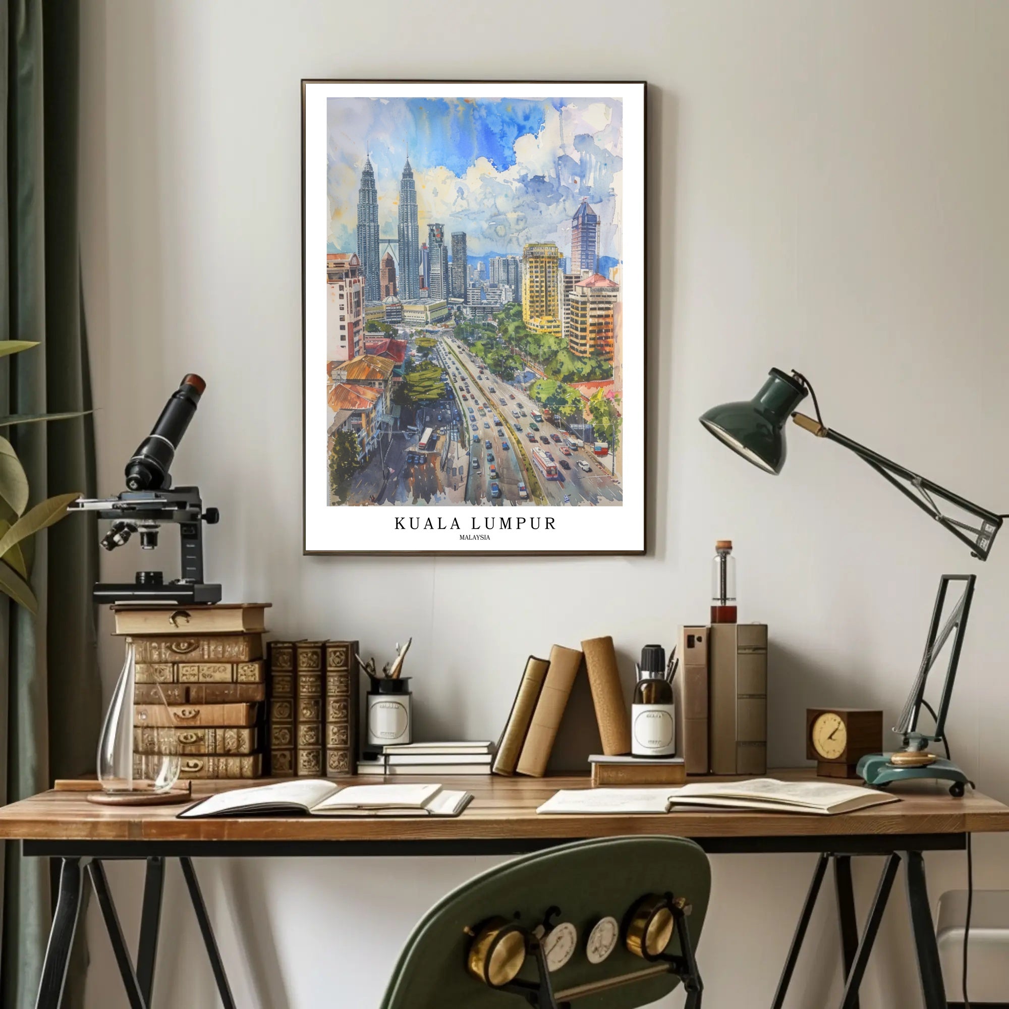 Kuala Lumpur Vibrant Cityscape Urban Watercolor Art Poster PosterGoat