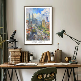 Kuala Lumpur Vibrant Cityscape Urban Watercolor Art Poster PosterGoat