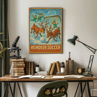 Whimsical Reindeer Soccer Festive Holiday Poster