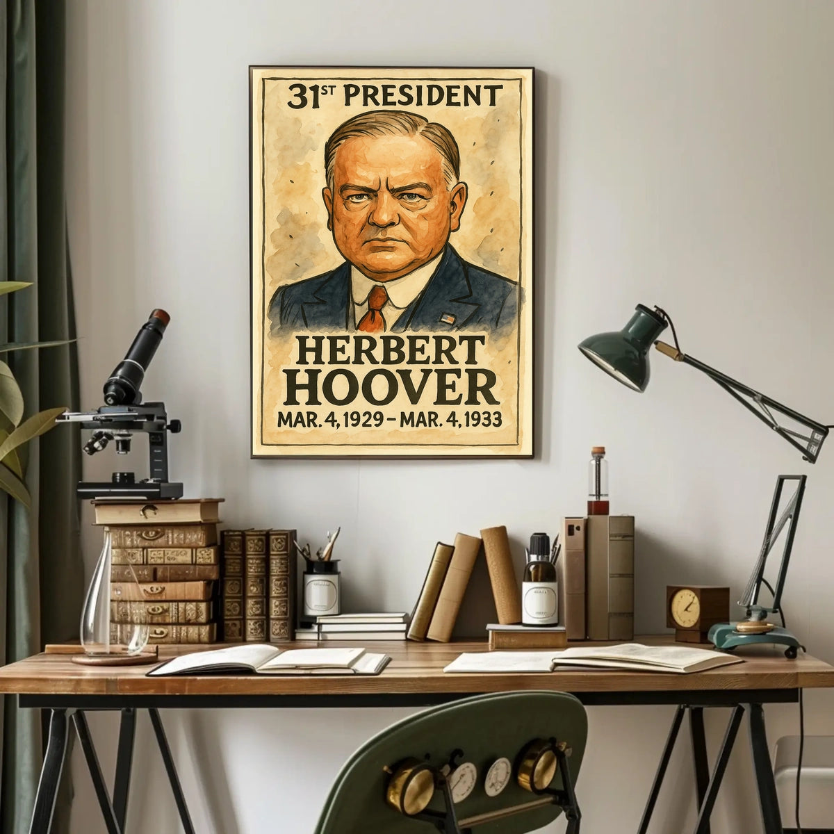 Herbert Hoover 31st President of the United States Exaggerated Cartoon Sketch Poster
