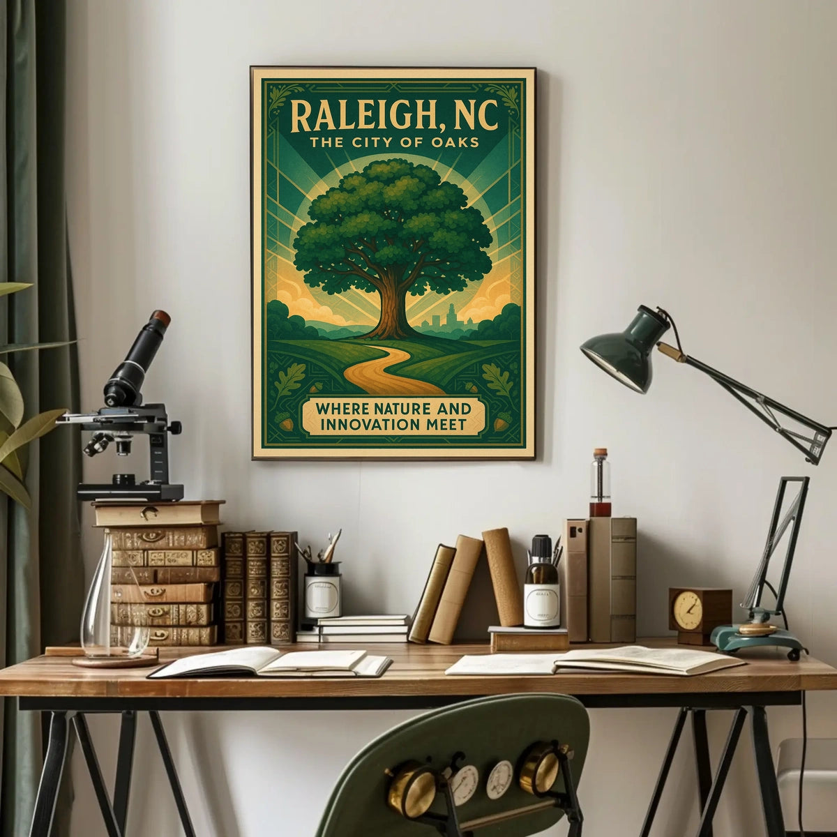 Raleigh City of Oaks Vintage Travel Poster