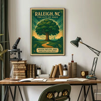 Raleigh City of Oaks Vintage Travel Poster