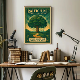 Raleigh City of Oaks Vintage Travel Poster