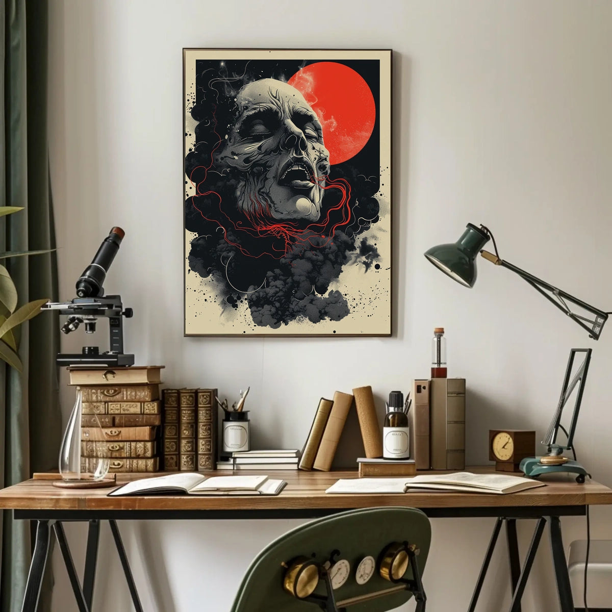 Cosmic Skull Surreal Art Poster: Eerie Fantasy Design