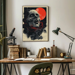 Cosmic Skull Surreal Art Poster: Eerie Fantasy Design