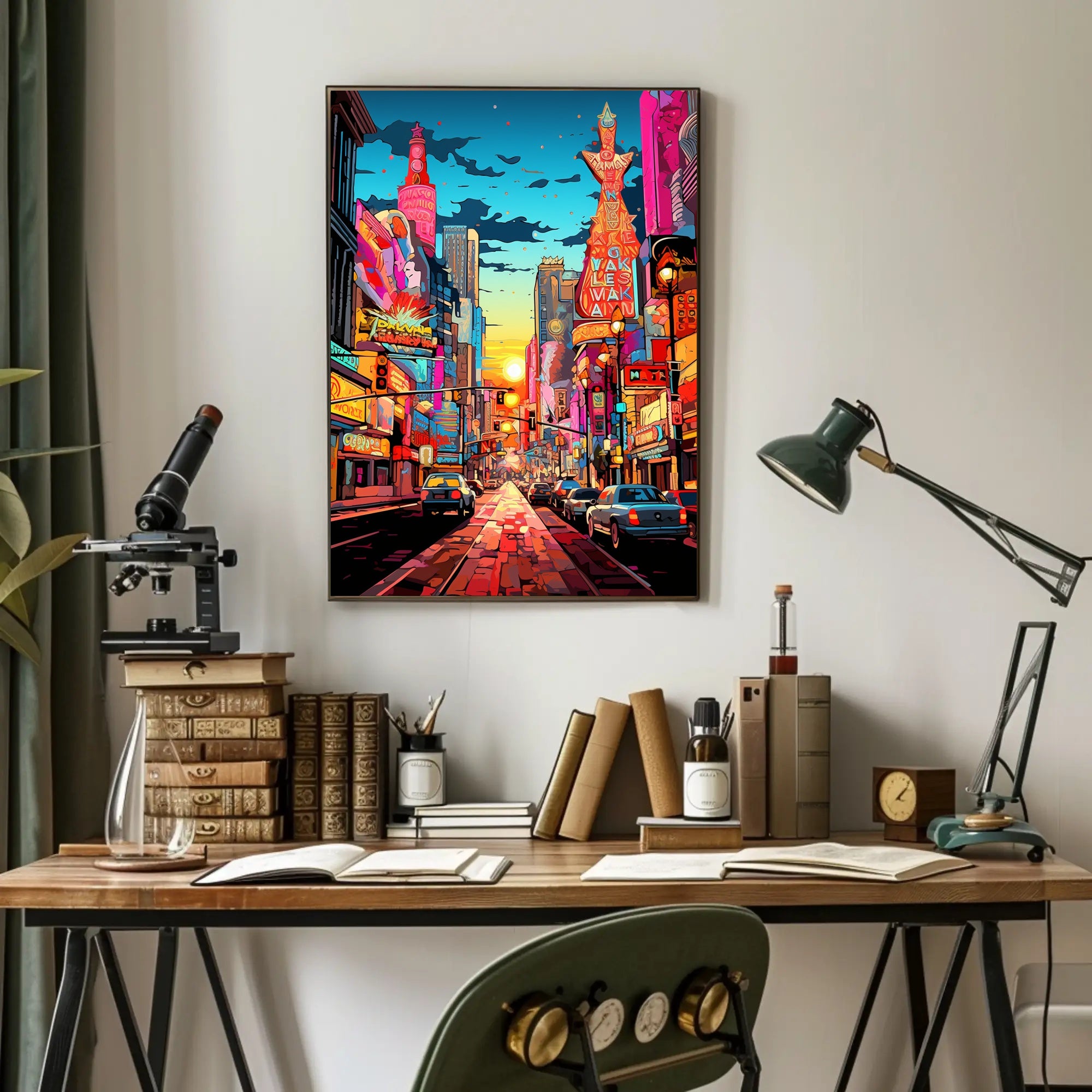 Neon Cityscape At Dusk Poster