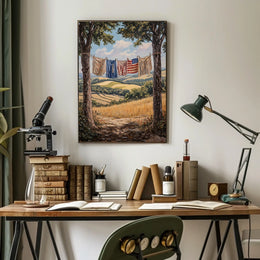 Clothesline Between Two Trees Overlooking Countryside Poster