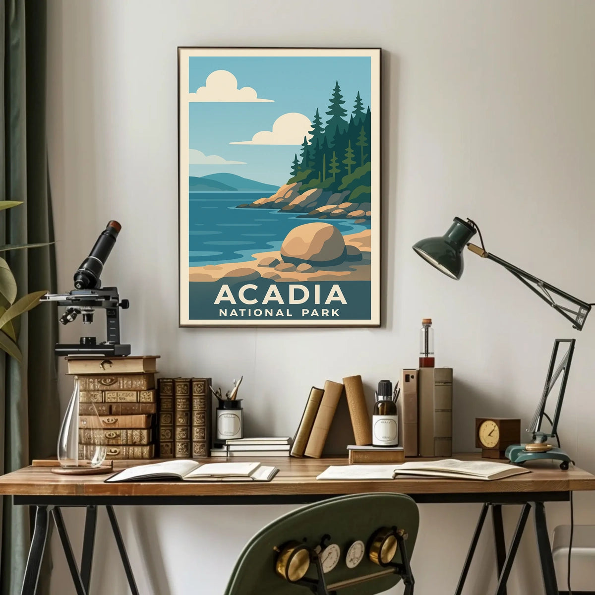 Acadia National Park Vintage Wanderlust Poster