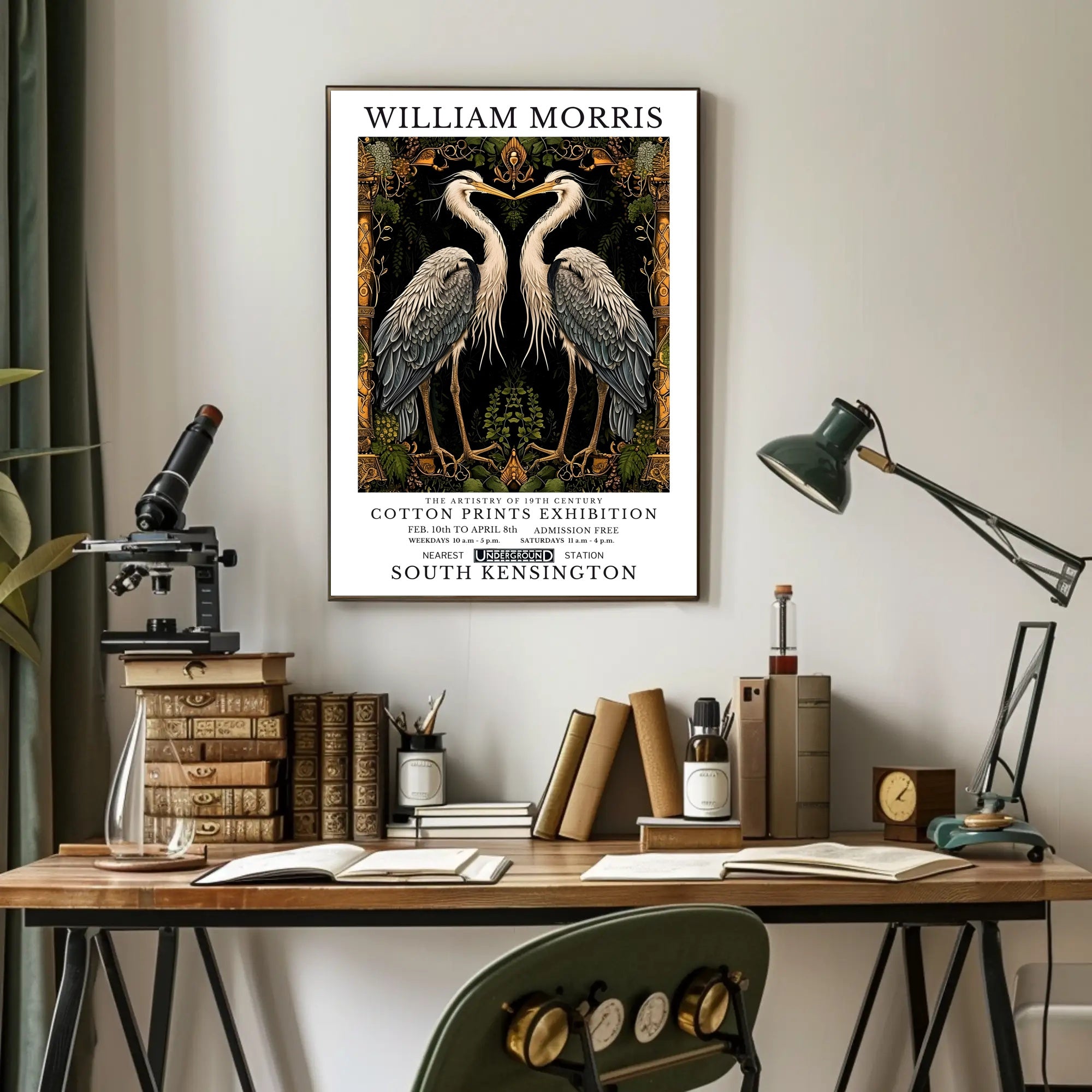 Elegant Herons Morris-Inspired Vintage Artistic Poster